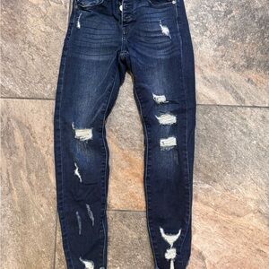 Kancan Dark Indigo Distressed Skinny Jeans